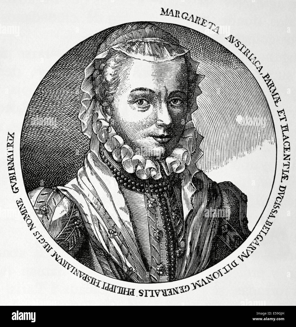 Marguerite de Parme (1522-1586). Gouverneur des Pays-Bas (1559-1567) et( 1578-1582). Portrait. La gravure. Banque D'Images
