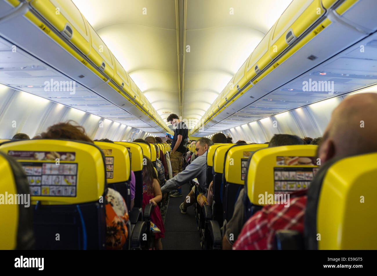 Ryanair Boeing 737-800 de l'intérieur de la cabine. Banque D'Images