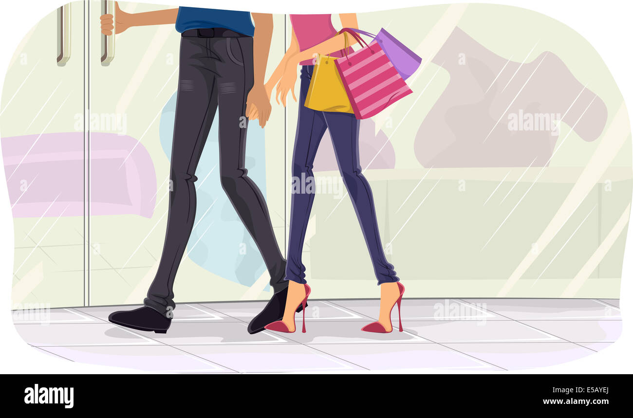 Portrait Illustration d'un couple Shopping Together Banque D'Images