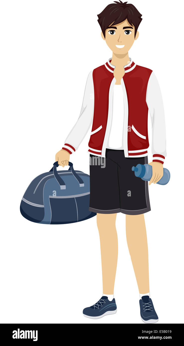 Illustration d'un homme portant un adolescent et tenue sportive portant un  sac de sport Photo Stock - Alamy
