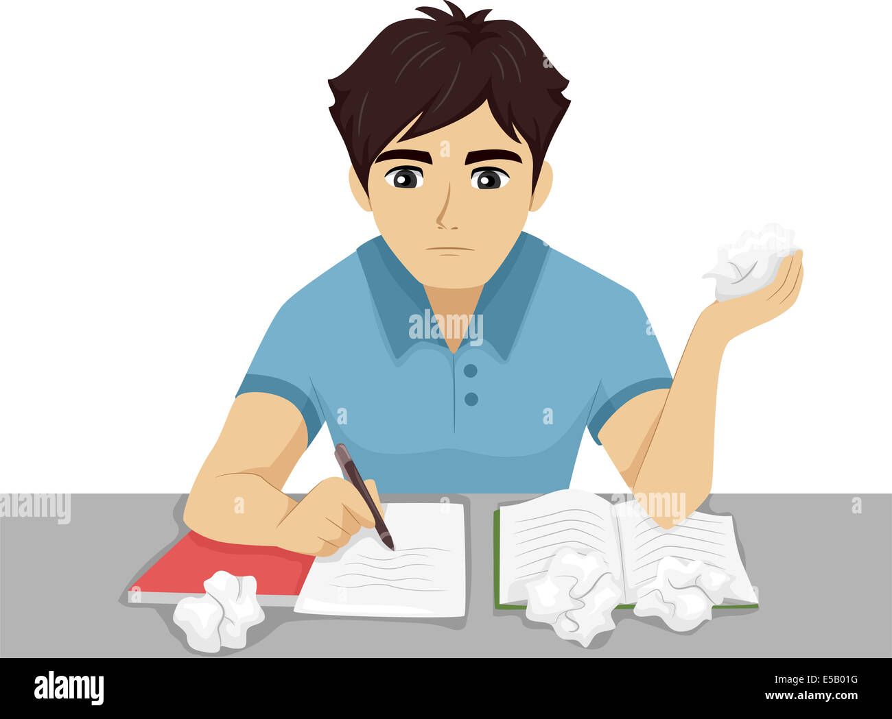 Illustration d'un adolescent de sexe masculin ayant des difficultés avec ses devoirs Banque D'Images