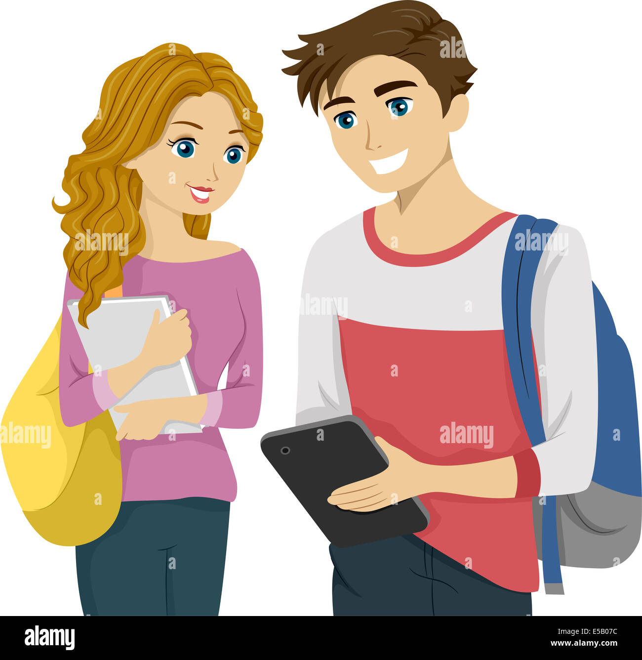 Illustration d'un Teen Couple contrôler un ordinateur Tablet Together Banque D'Images