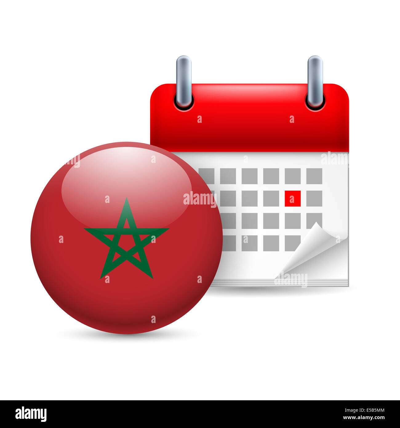 Tour de calendrier et de l'icône du drapeau marocain. Fête nationale au Maroc Banque D'Images