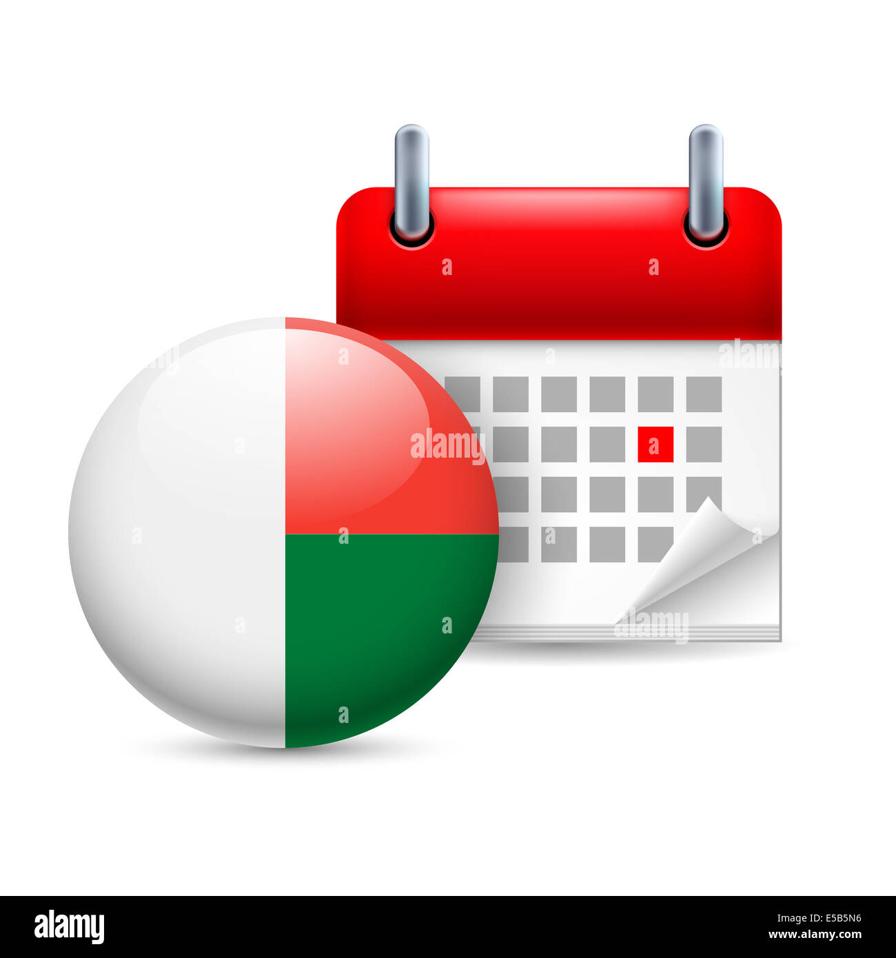 Ronde et calendrier sur l'icône du drapeau malgache. Fête nationale à Madagascar Banque D'Images