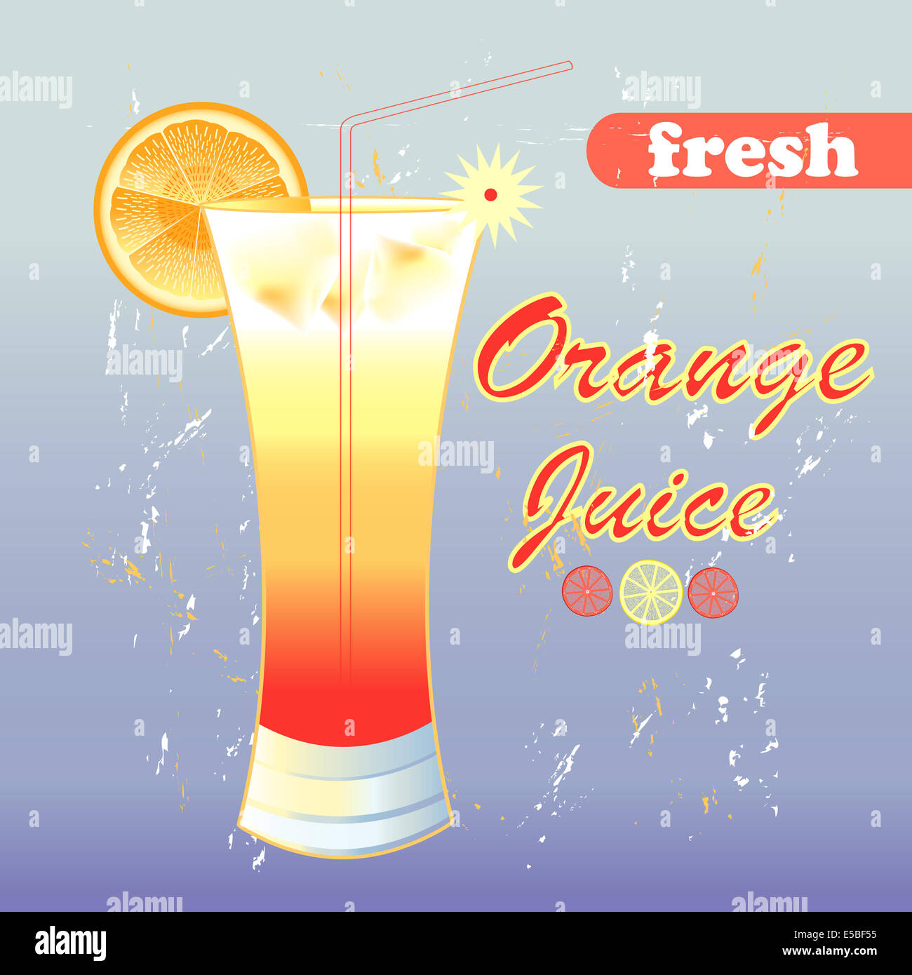 Savoureux lumineux dans un verre de jus d'orange sur un fond bleu Banque D'Images