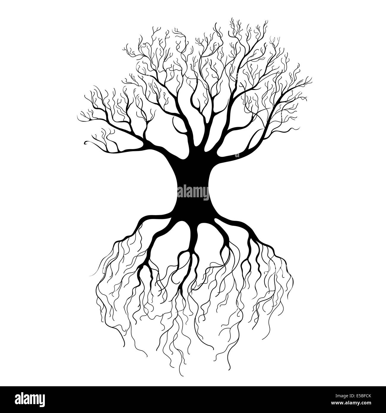 Belle black tree graphique sur fond blanc Banque D'Images