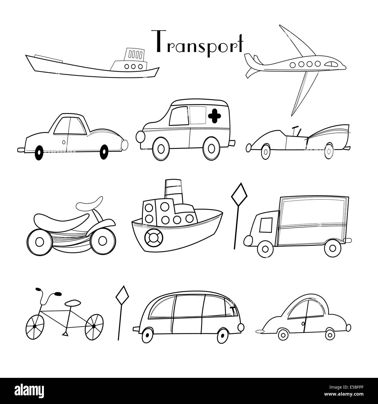 Illustration graphique de différents modes de transport sur un fond blanc Banque D'Images