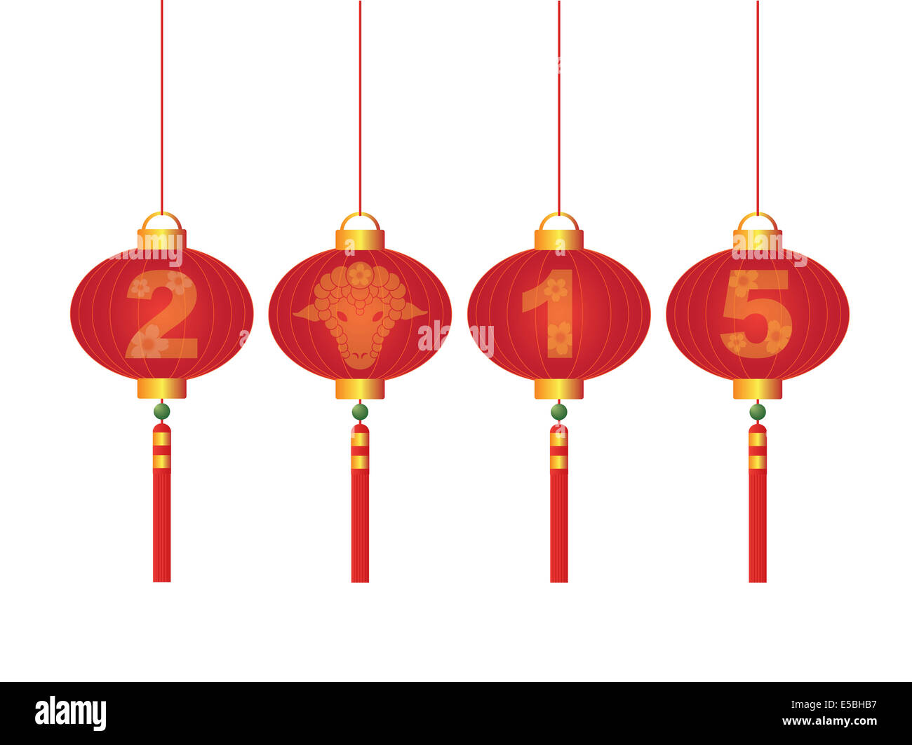 2015 Joyeux Nouvel An Chinois du symbole de la Chèvre et des chiffres sur les lanternes rouge isolé sur fond blanc Illustration Banque D'Images