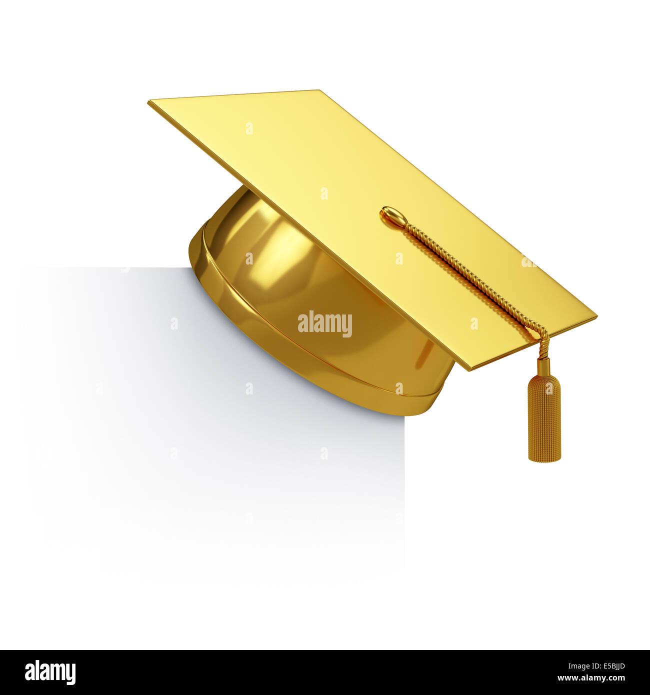 3D render of golden graduation cap et conseil en blanc. Isolé sur fond blanc Banque D'Images