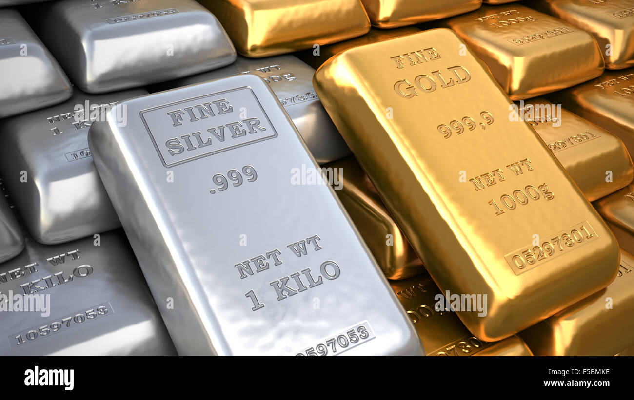 Lingot d'argent et d'or en lingot. Illustration des finances Photo Stock -  Alamy