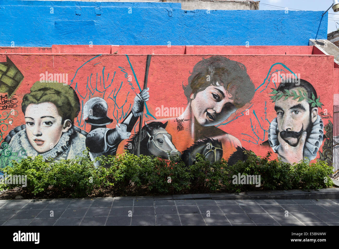 L'art urbain dans la ville coloniale espagnole de Puebla, Mexique Banque D'Images