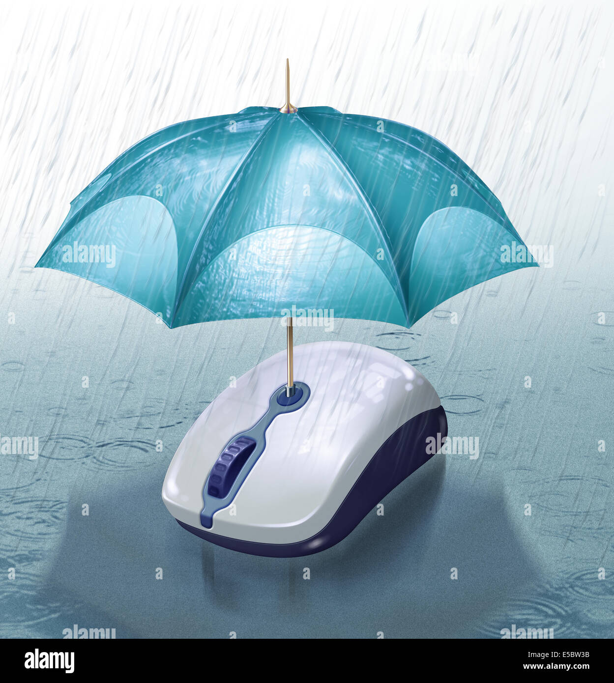 Image d'illustration de couverture parapluie souris d'ordinateur de la pluie représentant d'assurance en ligne Banque D'Images