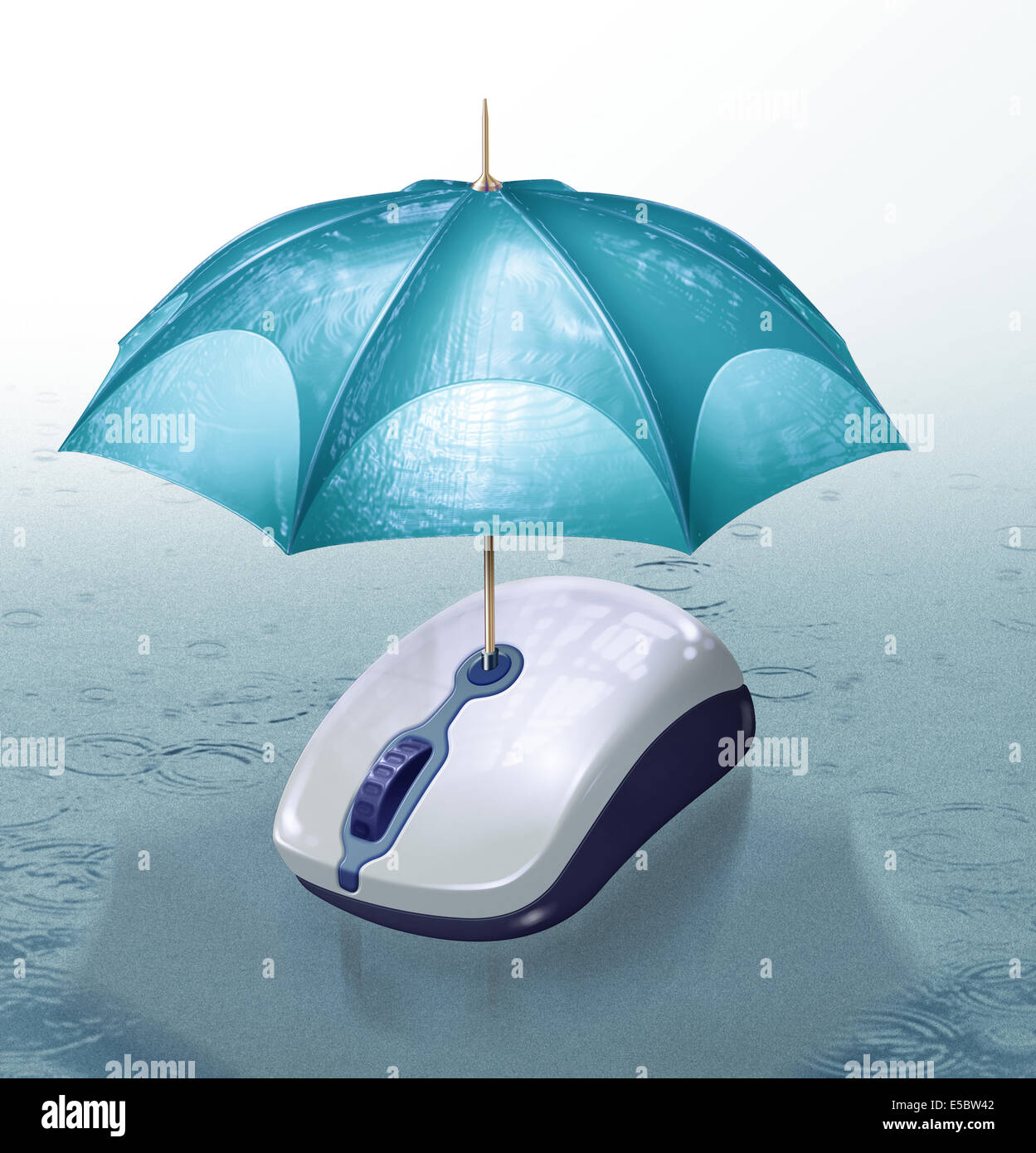 Image d'illustration de couverture parapluie souris informatique représentant l'assurance en ligne Banque D'Images