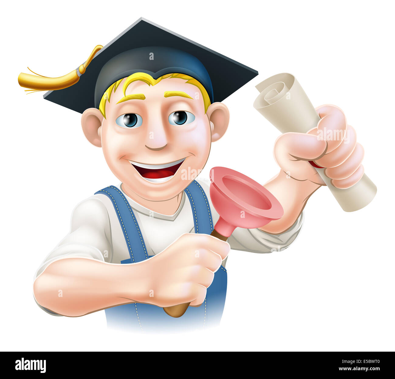 Un plombier ou concierge avec mortier bord cap avec diplôme certificat d'études supérieures ou d'autres qualifications. La formation professionnelle ou le Banque D'Images