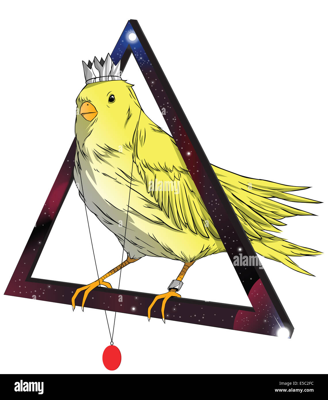 Illustration de l'oiseau portant couronne et médaillon sur triangle permanent contre fond blanc Banque D'Images