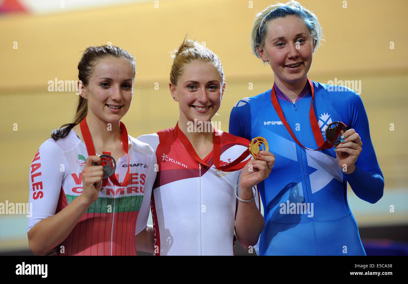 ELINOR BARKER LAURA TROTT KA VÉLO SIR CHRIS HOY GLASGOW ECOSSE VÉLODROME 27 Juillet 2014 Banque D'Images