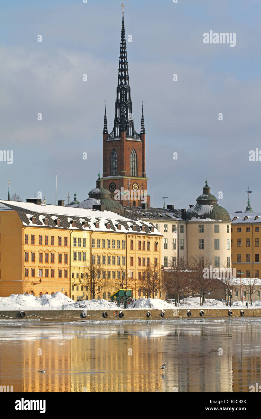 Église Riddarholm en hiver à Stockholm, en Suède. Banque D'Images