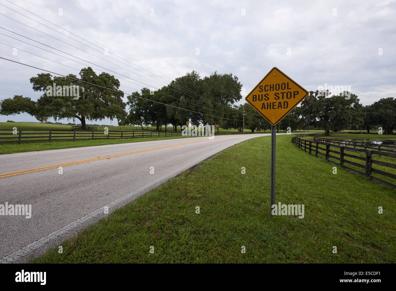 Arrêt de bus scolaire à venir signer à Ocala, Floride Banque D'Images