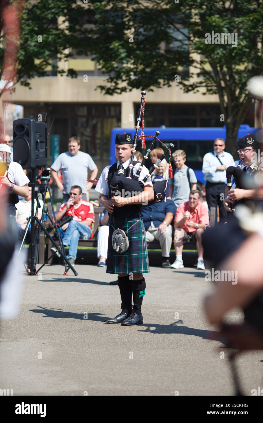 Pipers jeux du Commonwealth de 2014 à Glasgow Banque D'Images