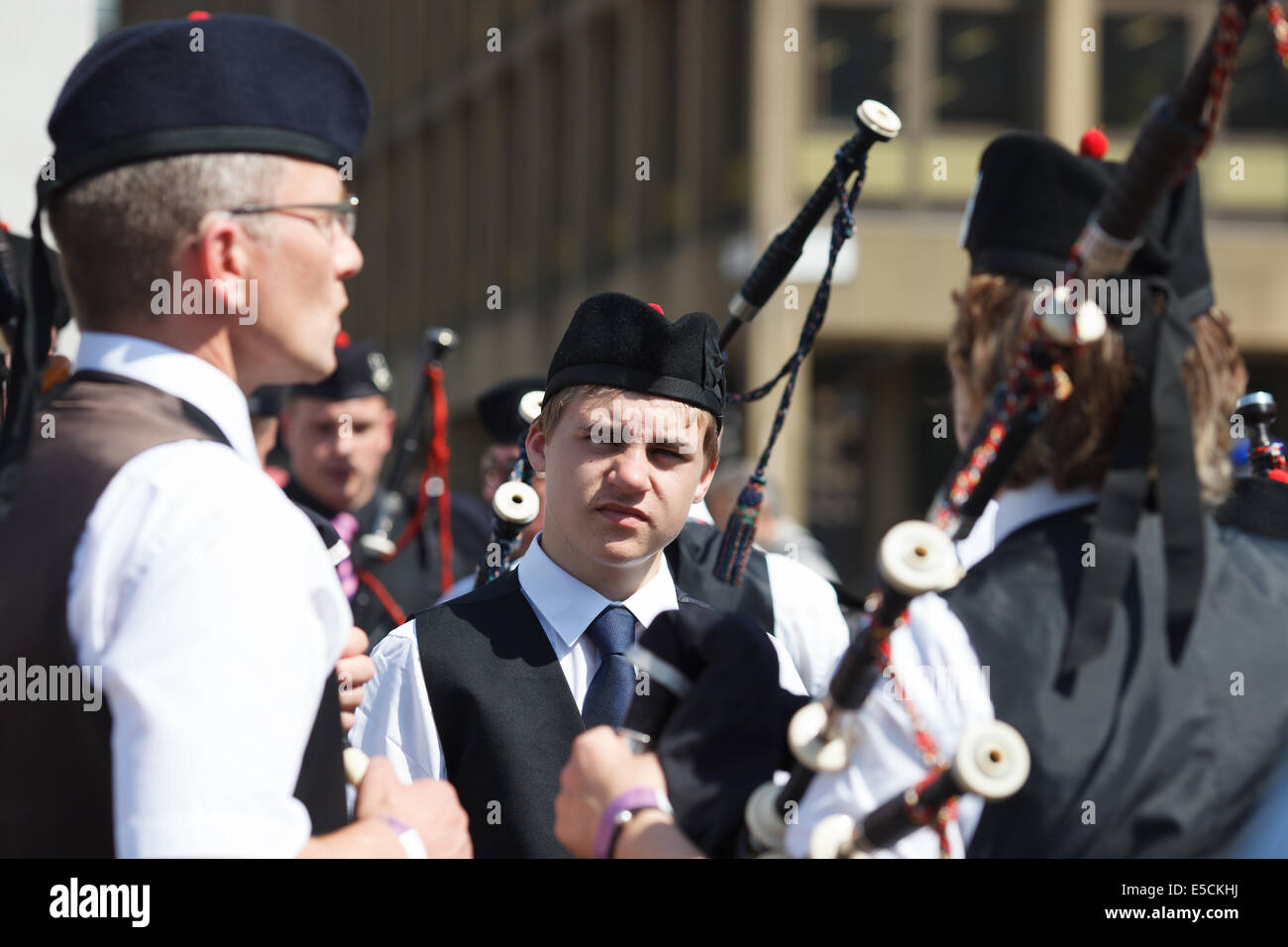 Pipers jeux du Commonwealth de 2014 à Glasgow Banque D'Images