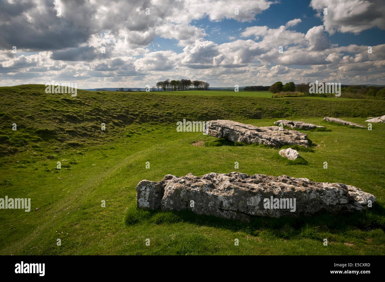 Arbor néolithique bas le cercle de pierre couchée et le henge monument à Derbyshire, Royaume-Uni Banque D'Images