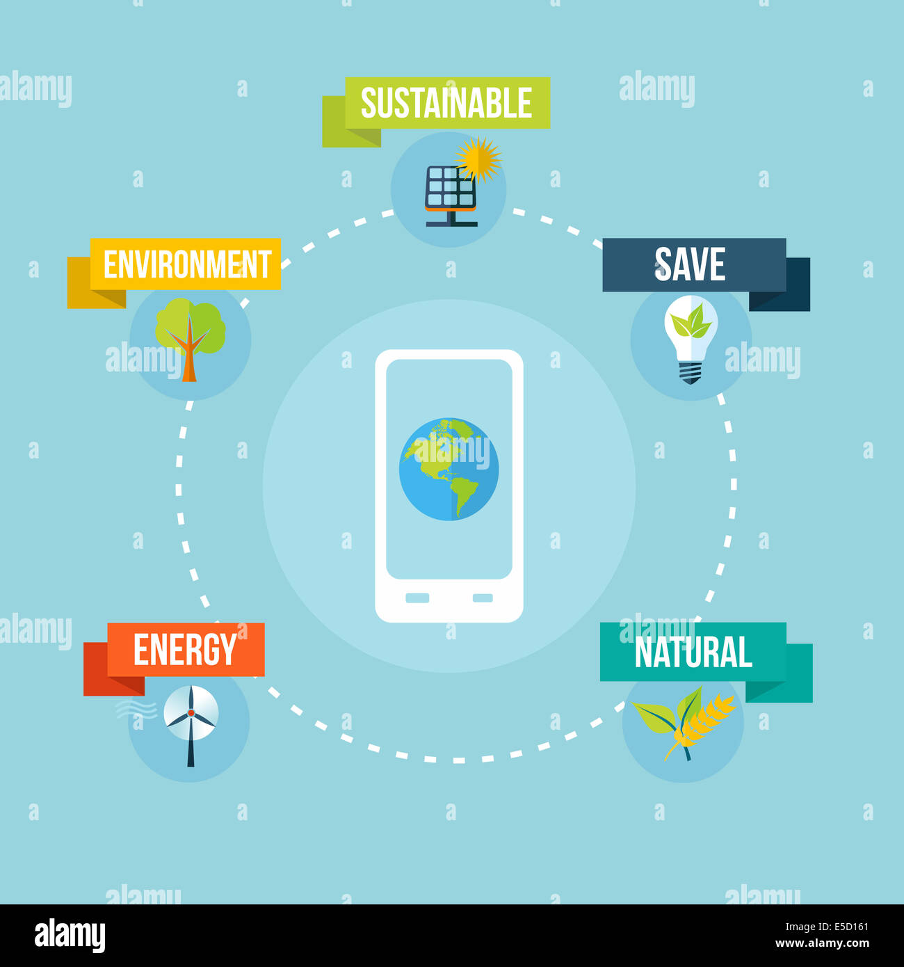 La technologie mobile app et eco friendly concept illustration arrière-plan. Fichier vectoriel EPS10 organisé en couches pour l'édition facile. Banque D'Images