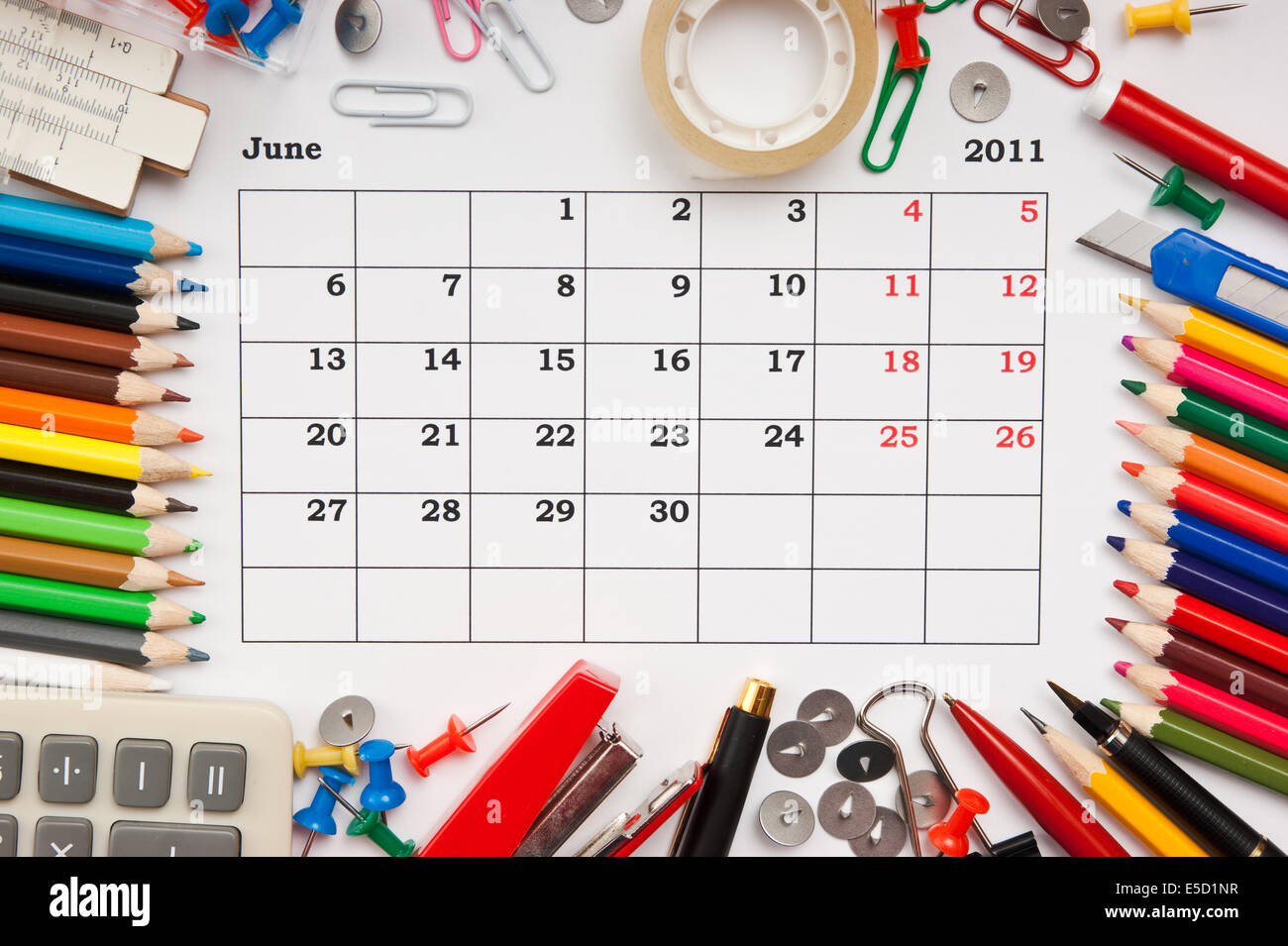 Un calendrier mensuel juin 2011. Series Banque D'Images