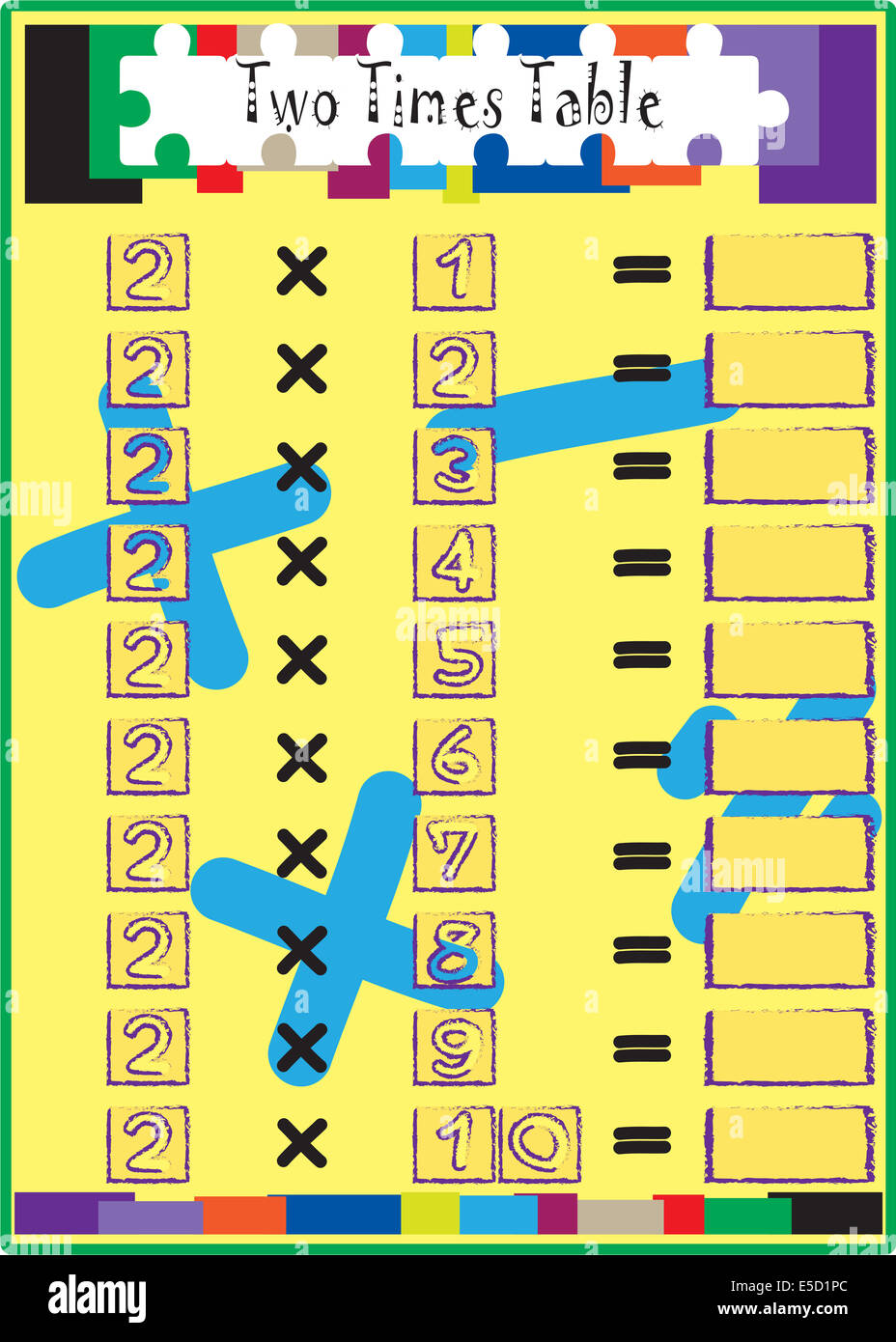 Test de mathématiques de multiplication de multiplier deux fois le tableau. Banque D'Images