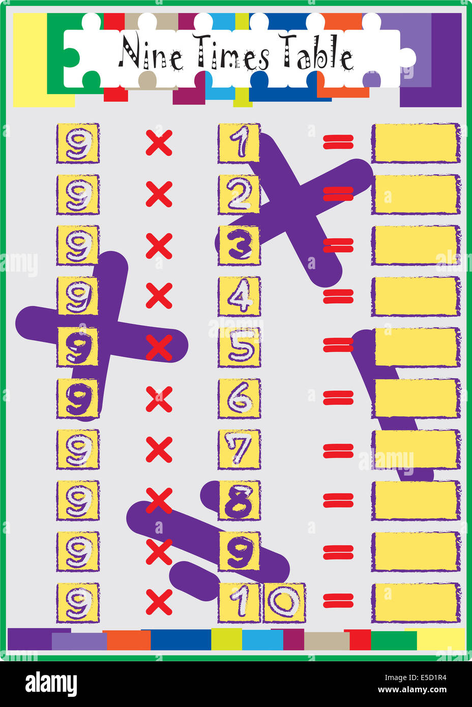 Test de mathématiques de multiplication de 9 multiplier fois table. Banque D'Images