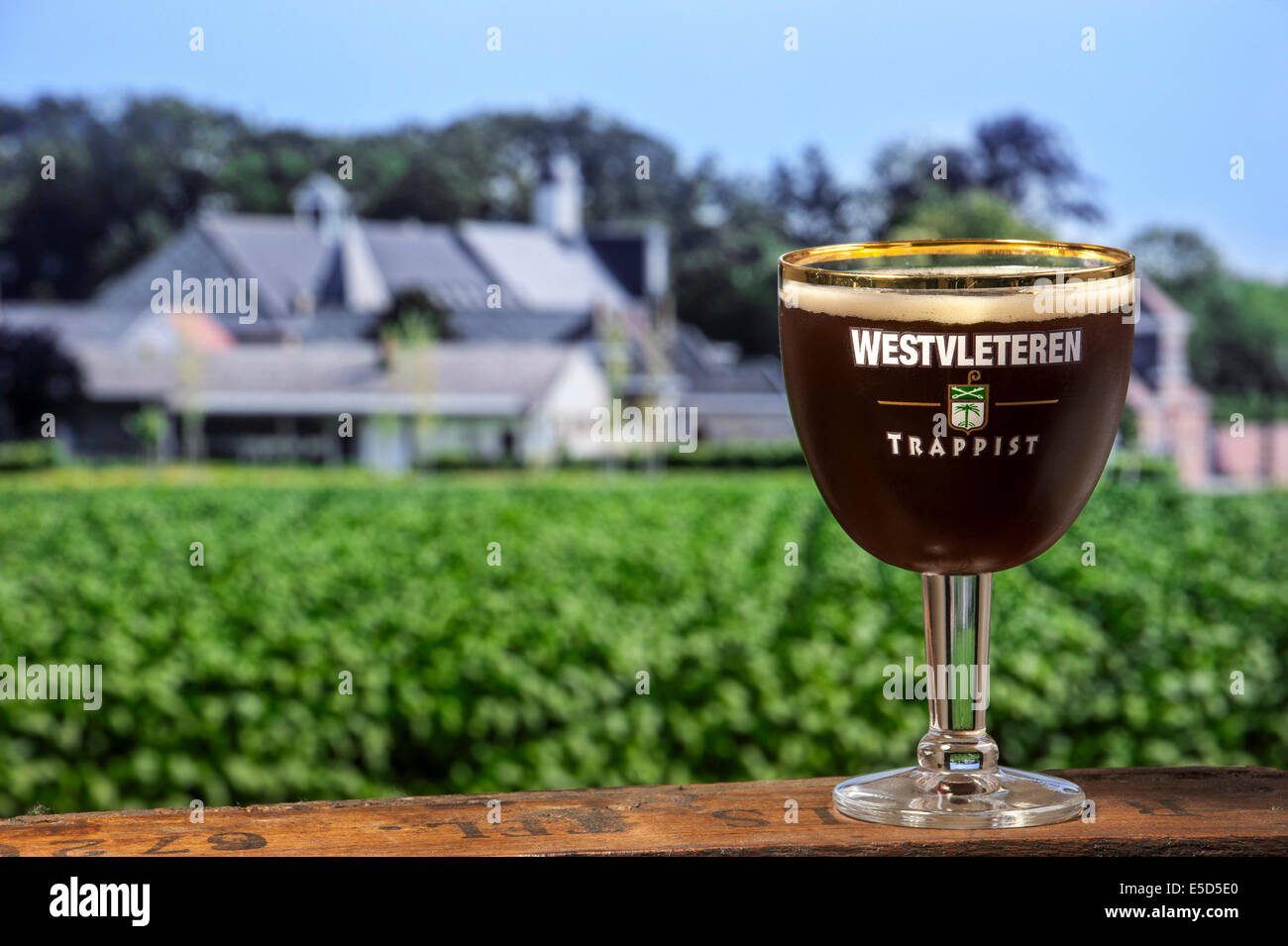 Westvleteren trappiste, meilleure bière au monde, en face de l'abbaye / Sint-Sixtusabdij de Saint Sixte, Flandre occidentale, Belgique Banque D'Images