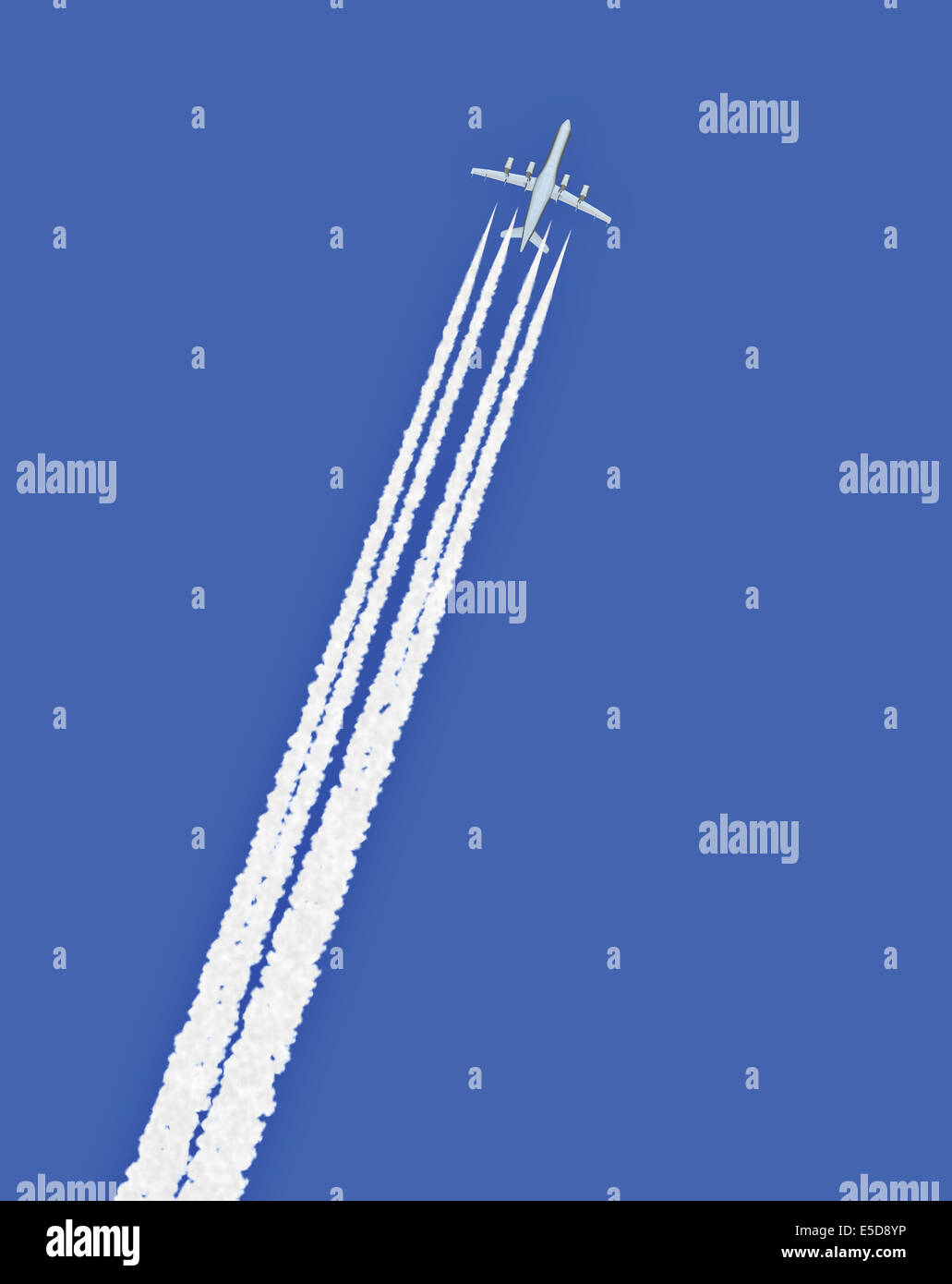 Avion à réaction avec trail contre le ciel bleu Banque D'Images