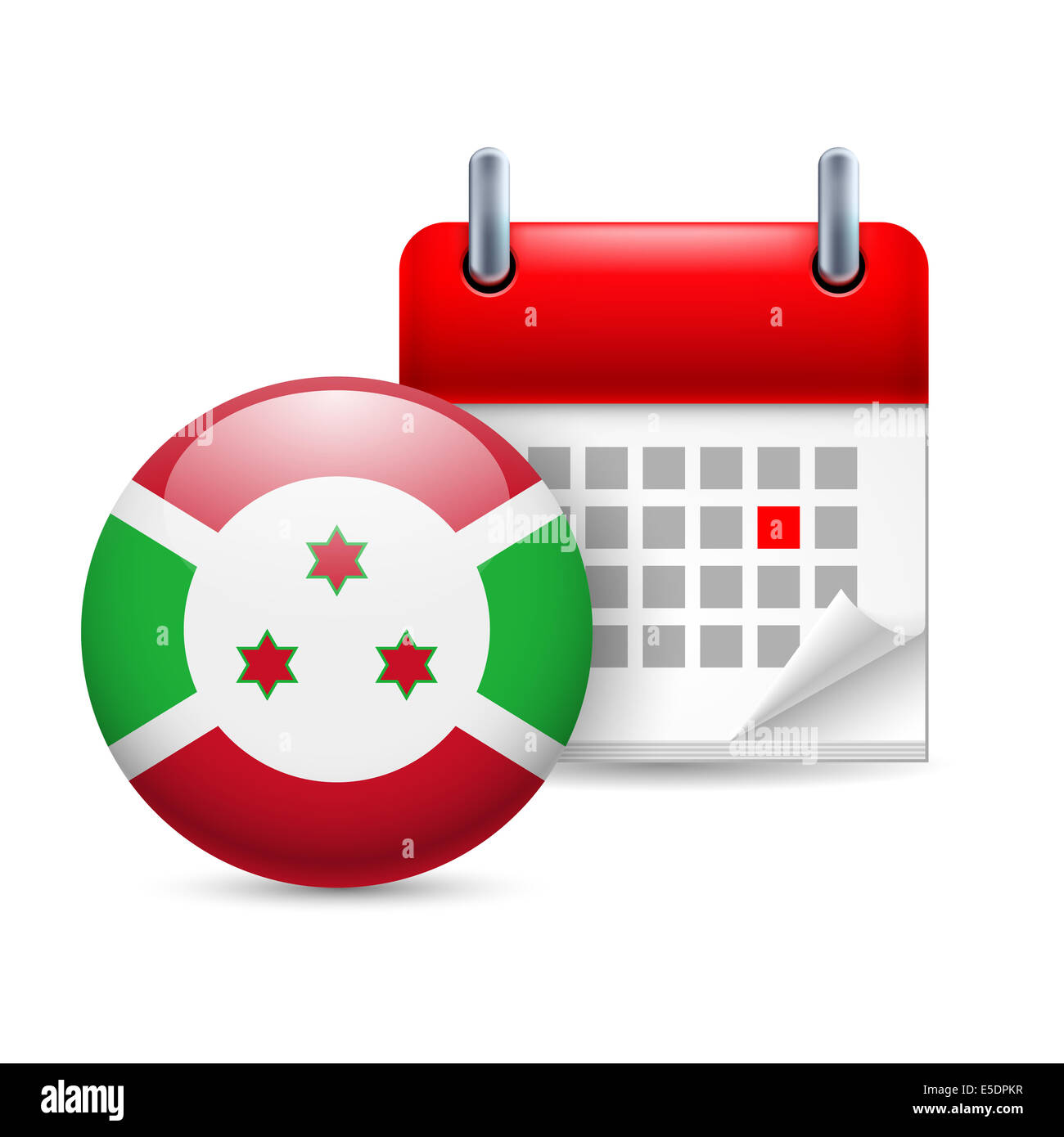 Le calendrier et l'icône du drapeau burundais ronde. Fête nationale au Burundi Banque D'Images