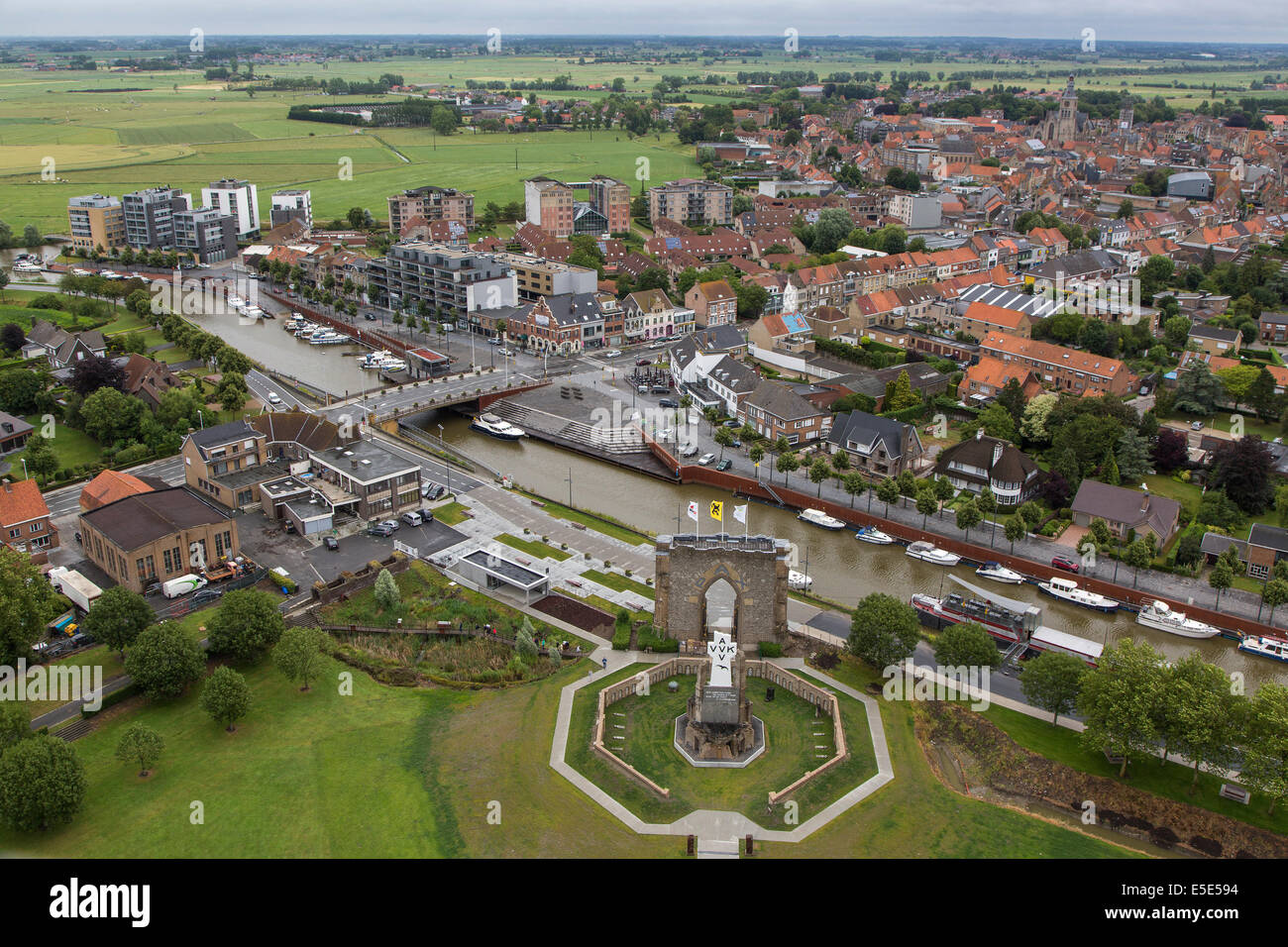 Diksmuide / Dixmude, vus de l'IJzertoren / tour de l'Yser, Première Guerre mondiale un monument en Flandre occidentale, Belgique Banque D'Images