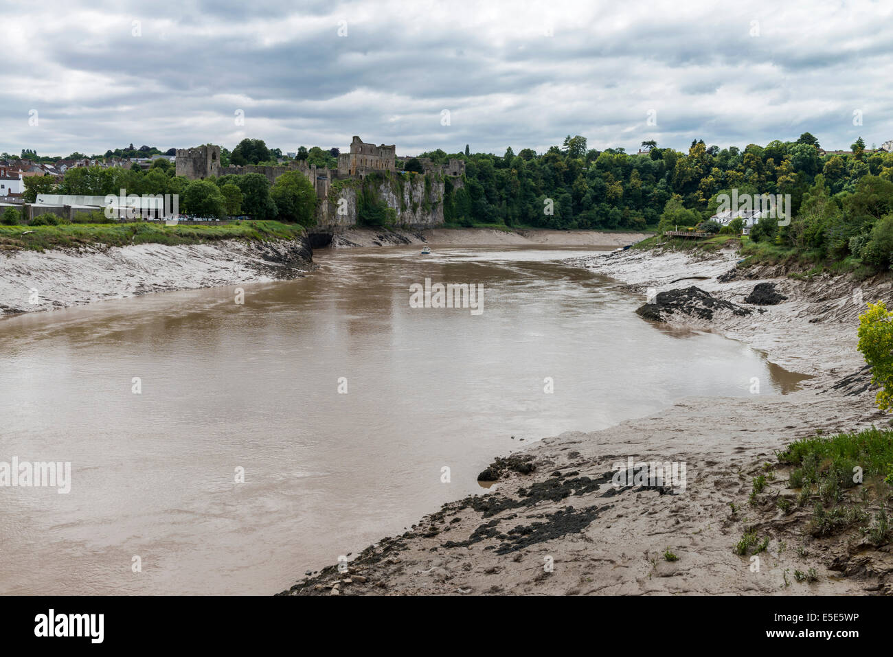 Le Château de Chepstow et la rivière Wye, Monmouthshire, Wales, UK. Banque D'Images