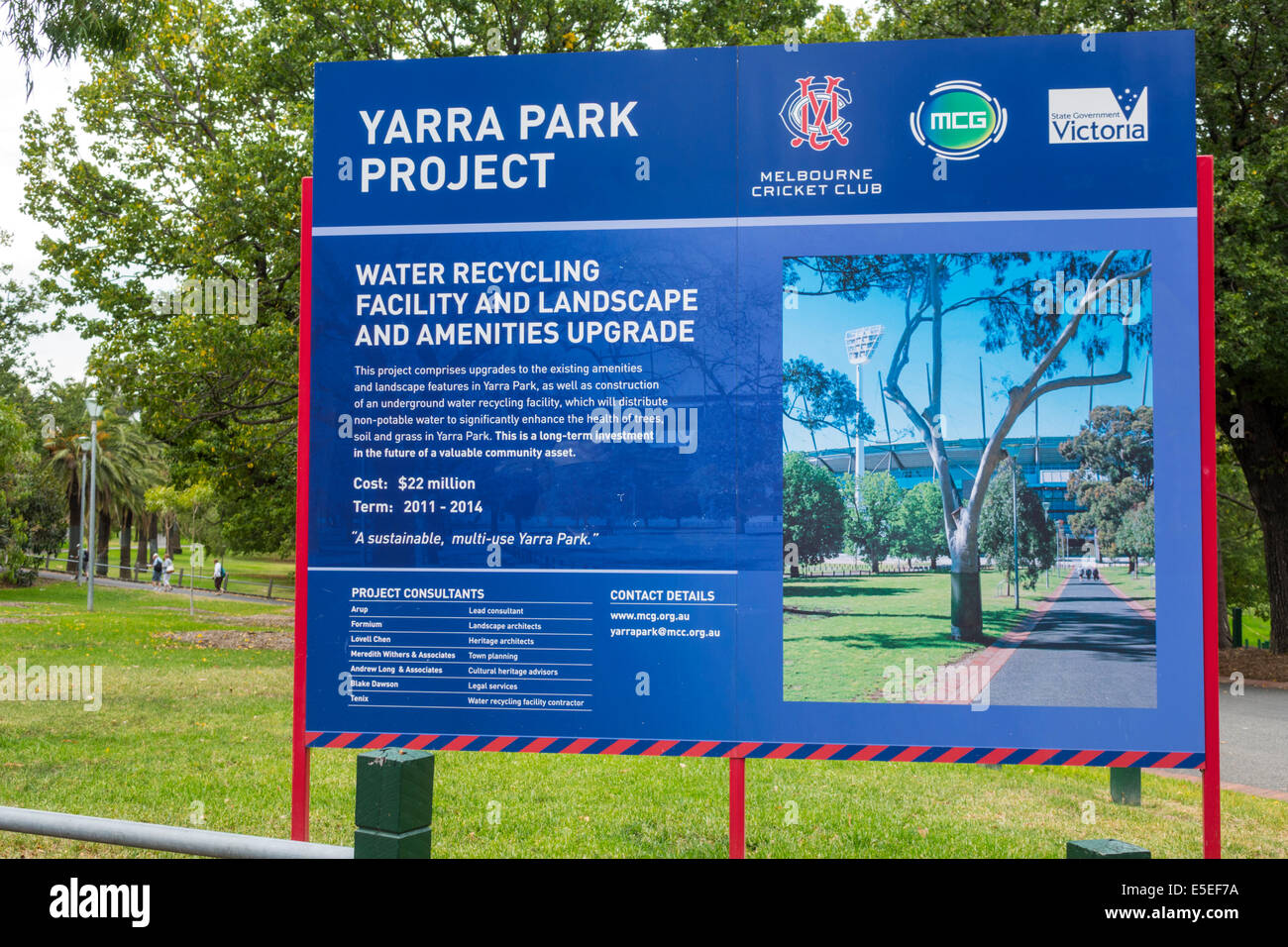 Melbourne Australie,est,Yarra Park,panneau,projet,amélioration des immobilisations,mise à niveau,installation de recyclage de l'eau,aménagement paysager,AU140321023 Banque D'Images