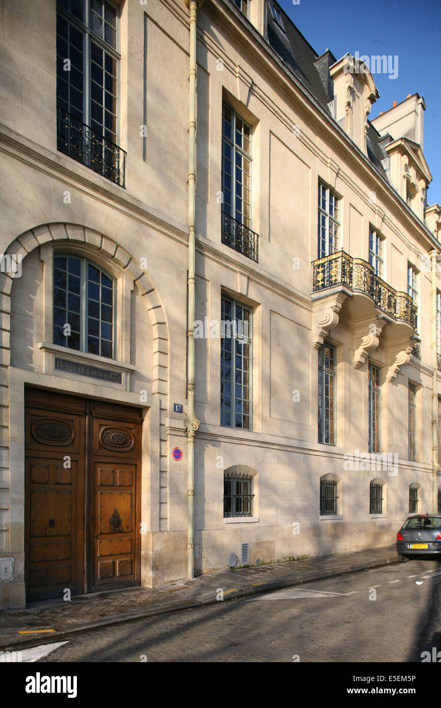 France, paris 4, ile saint louis, Hotel de lauzun, 17 quai d'anjou, propriété de la ville de paris, façade sur rue, Banque D'Images