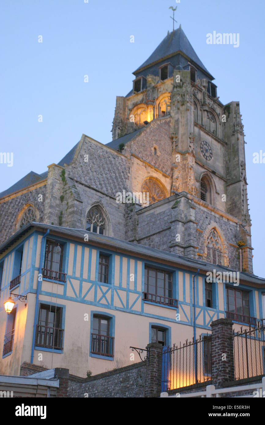 France, Haute-Normandie, cote d'albatre, le rapport, tombee de la nuit, lunettes saint jacques de l'hôtel de calais, Banque D'Images