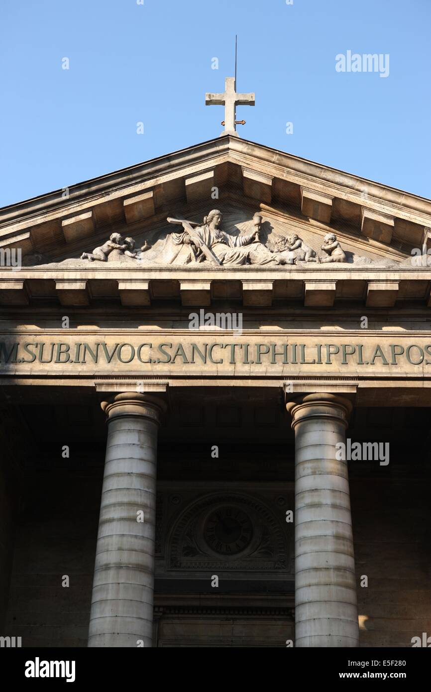 France, ile de france, paris 8 e arrondissement, lunettes saint philippe du roule, 154 rue du faubourg saint honoré, architecture chalgrin, façade, colonnes, porche, sculpture, fronton, Banque D'Images