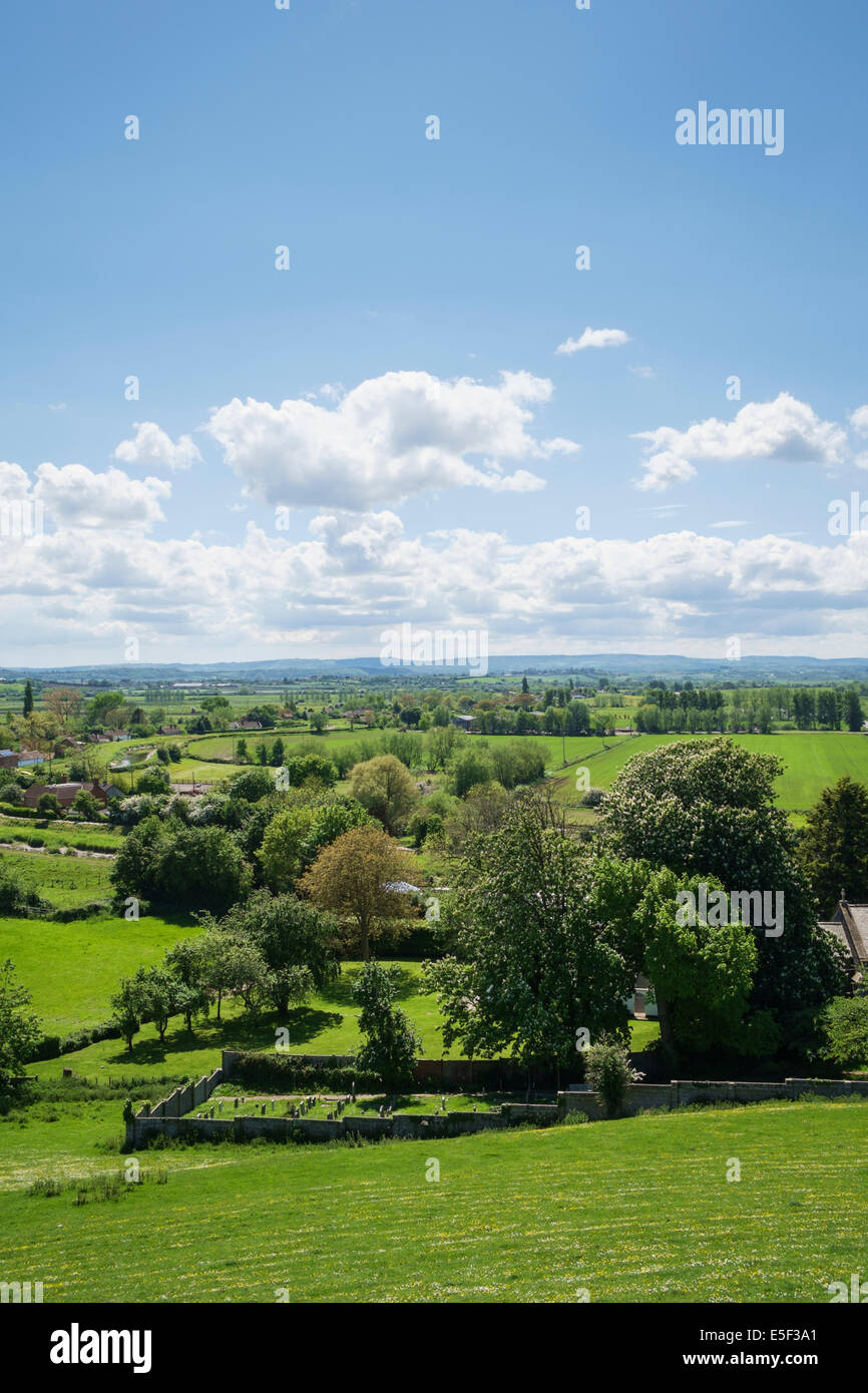 Somerset Levels paysage dans la campagne anglaise, Somerset, England, UK - à Burrowbridge village de printemps Banque D'Images