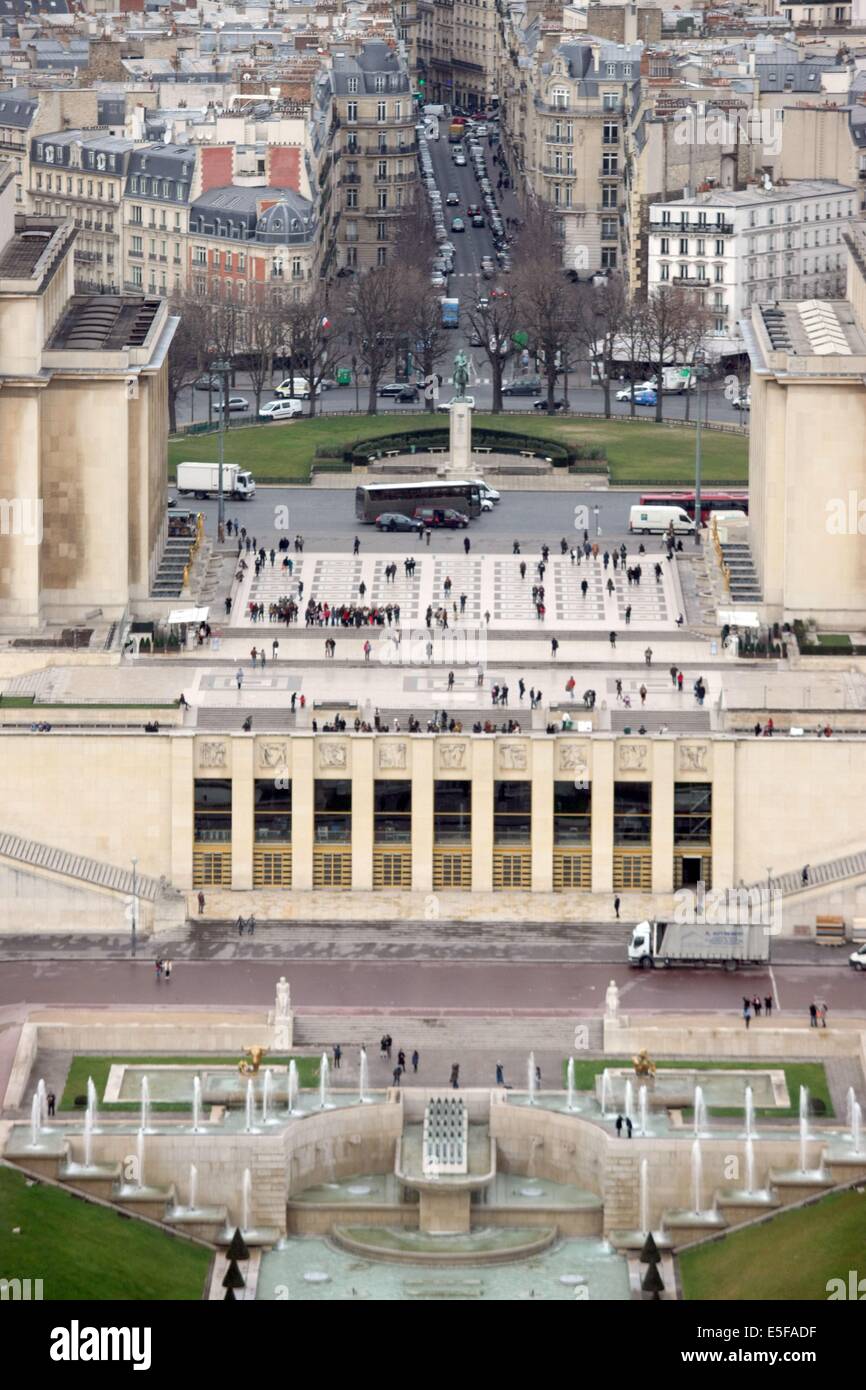 France, ile de france, paris 7e arrondissement, tour eiffel, interieur du monument concu par gustave eiffel, dépuis le déuxème etage, panorama, toit, trocadéro, palais de chaillot, Banque D'Images