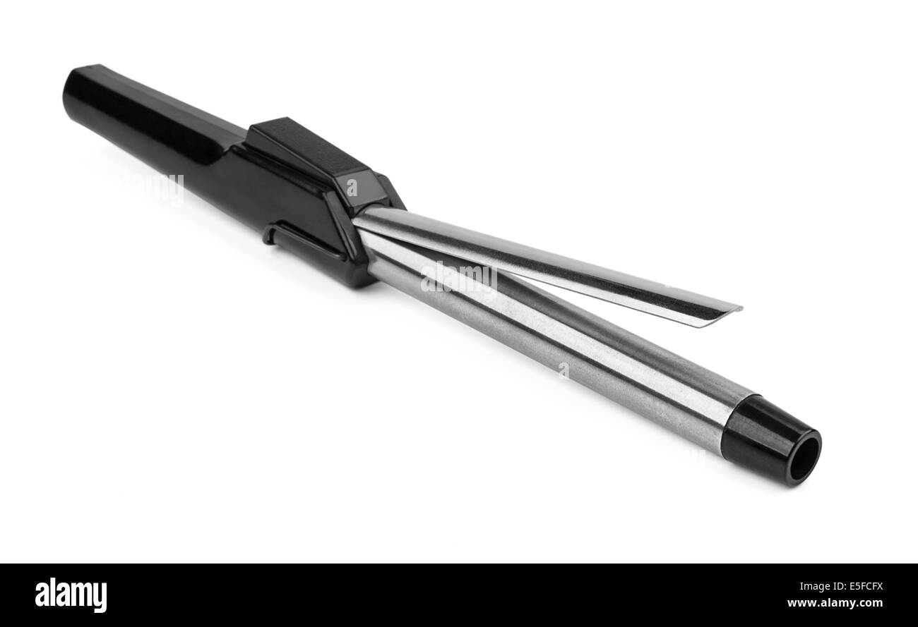 Fer à friser sur fond blanc Banque D'Images