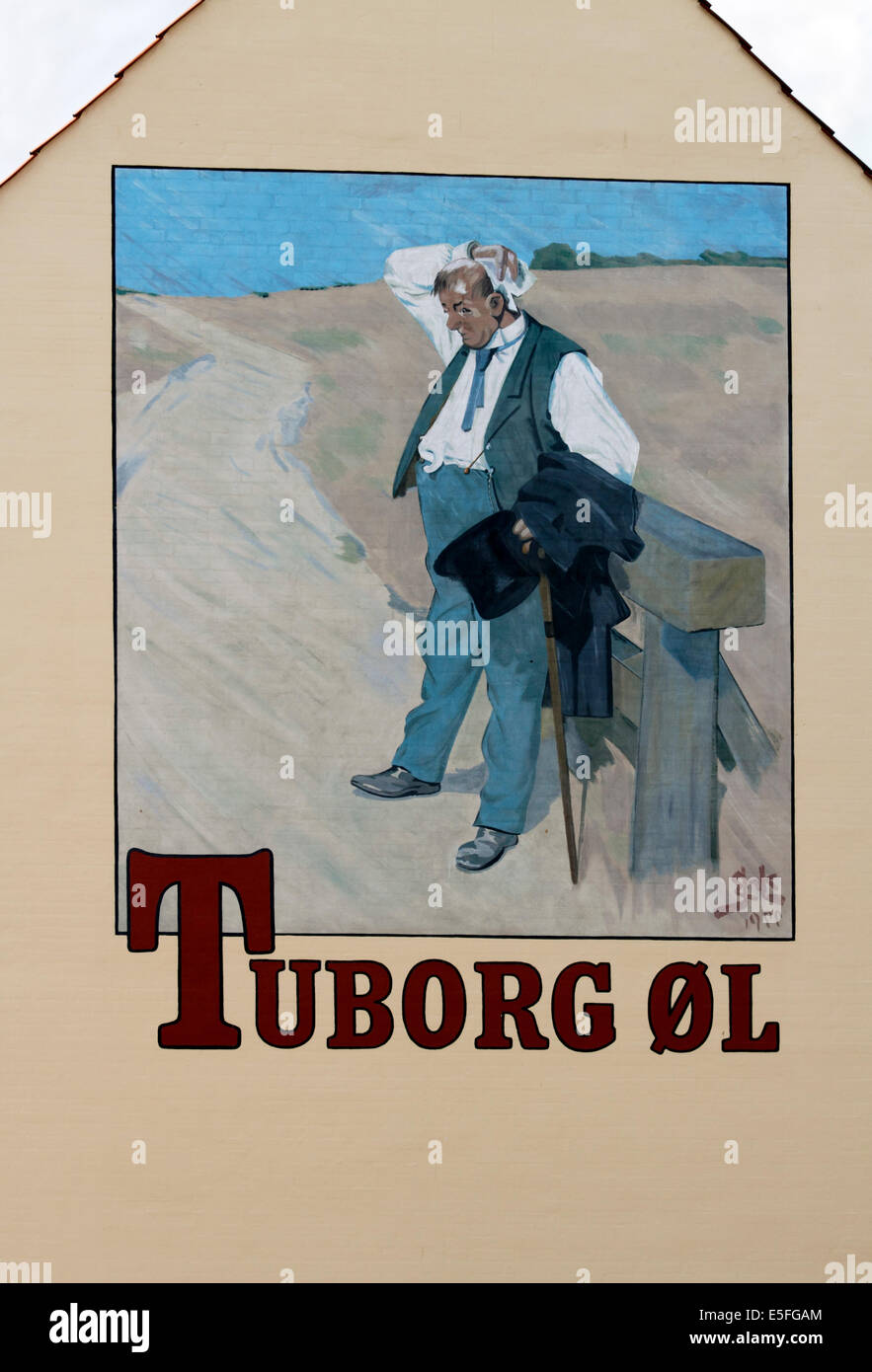 L'homme assoiffé de Tuborg, gable à partir de l'affiche murale peinte par Erik Henningsen et utilisé pour la publicité de la bière Tuborg depuis 1900 Banque D'Images