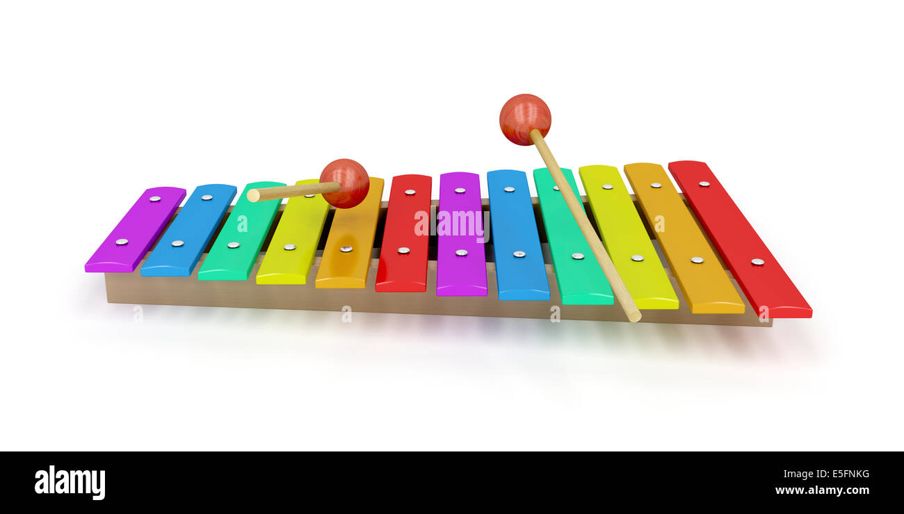 Xylophone en bois sur fond blanc Banque D'Images