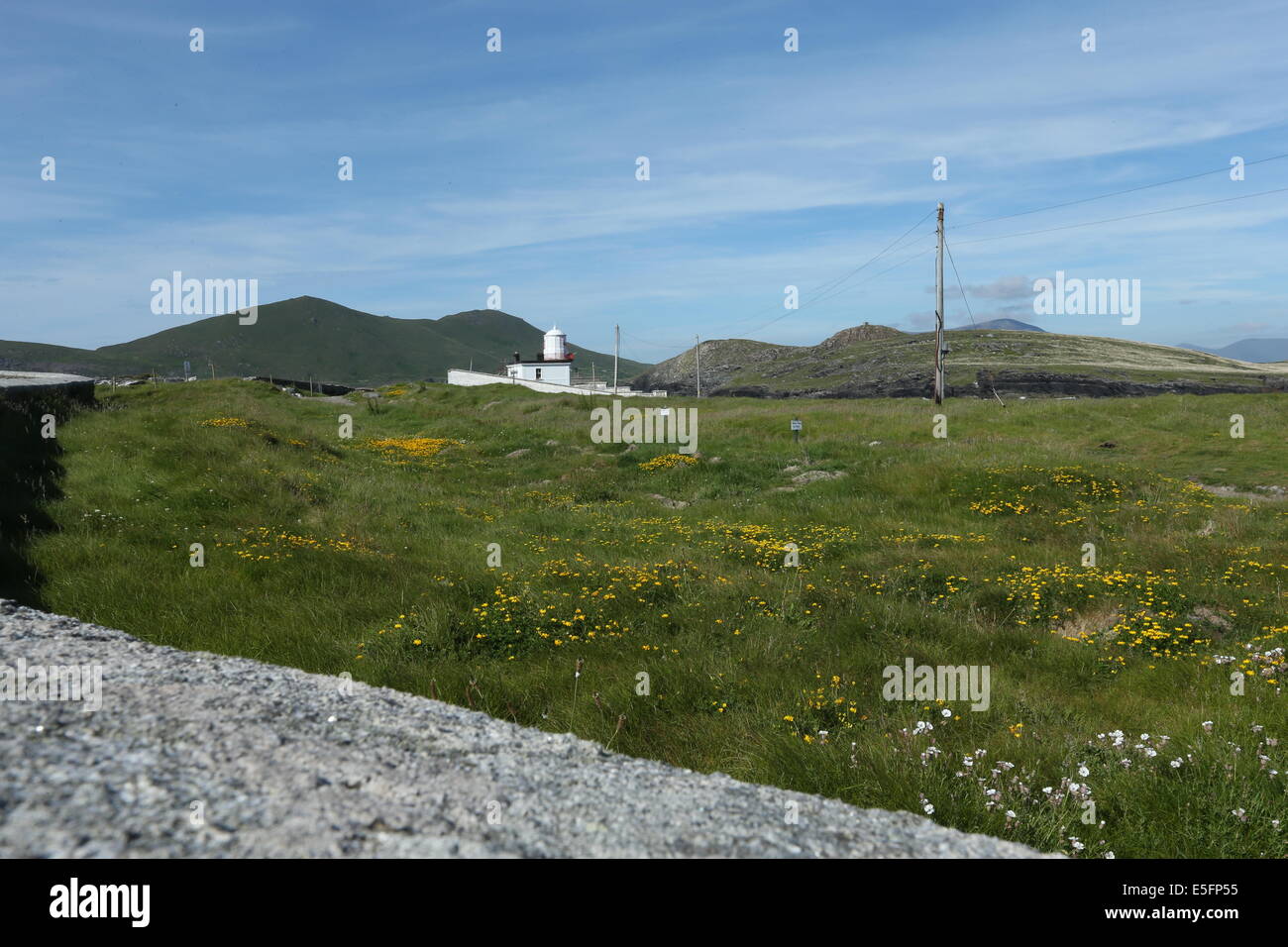 Une vue de Valentia phare, Point sur l'île de Valentia Cromwell, comté de Kerry dans le sud de l'Irlande. Banque D'Images