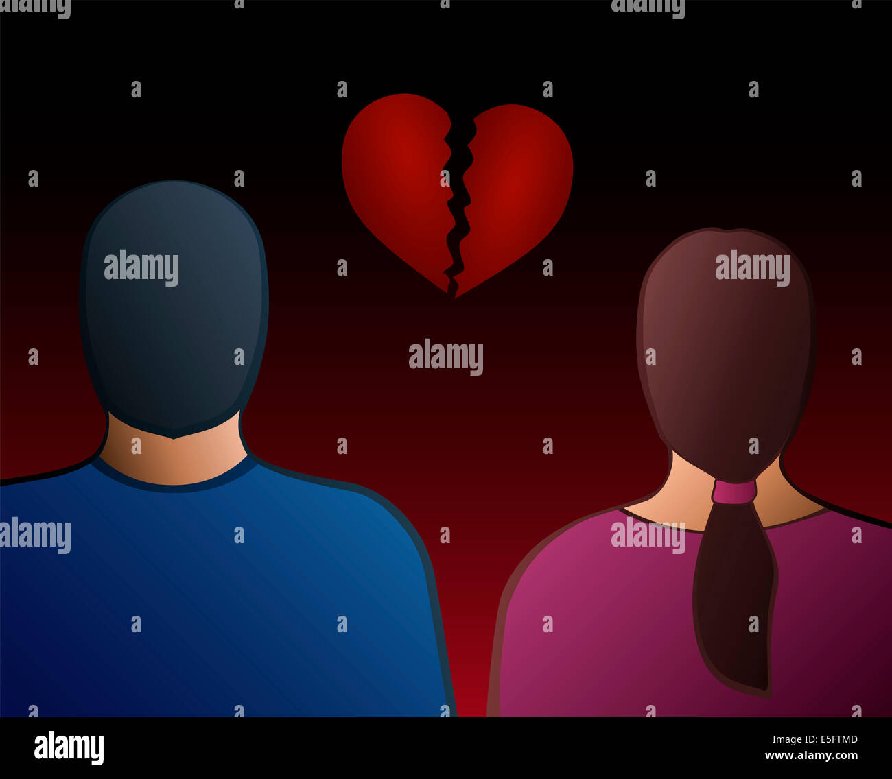 Vue Arriere D Un Homme Et Une Femme Avec Un Cœur Brise Entre Eux Photo Stock Alamy
