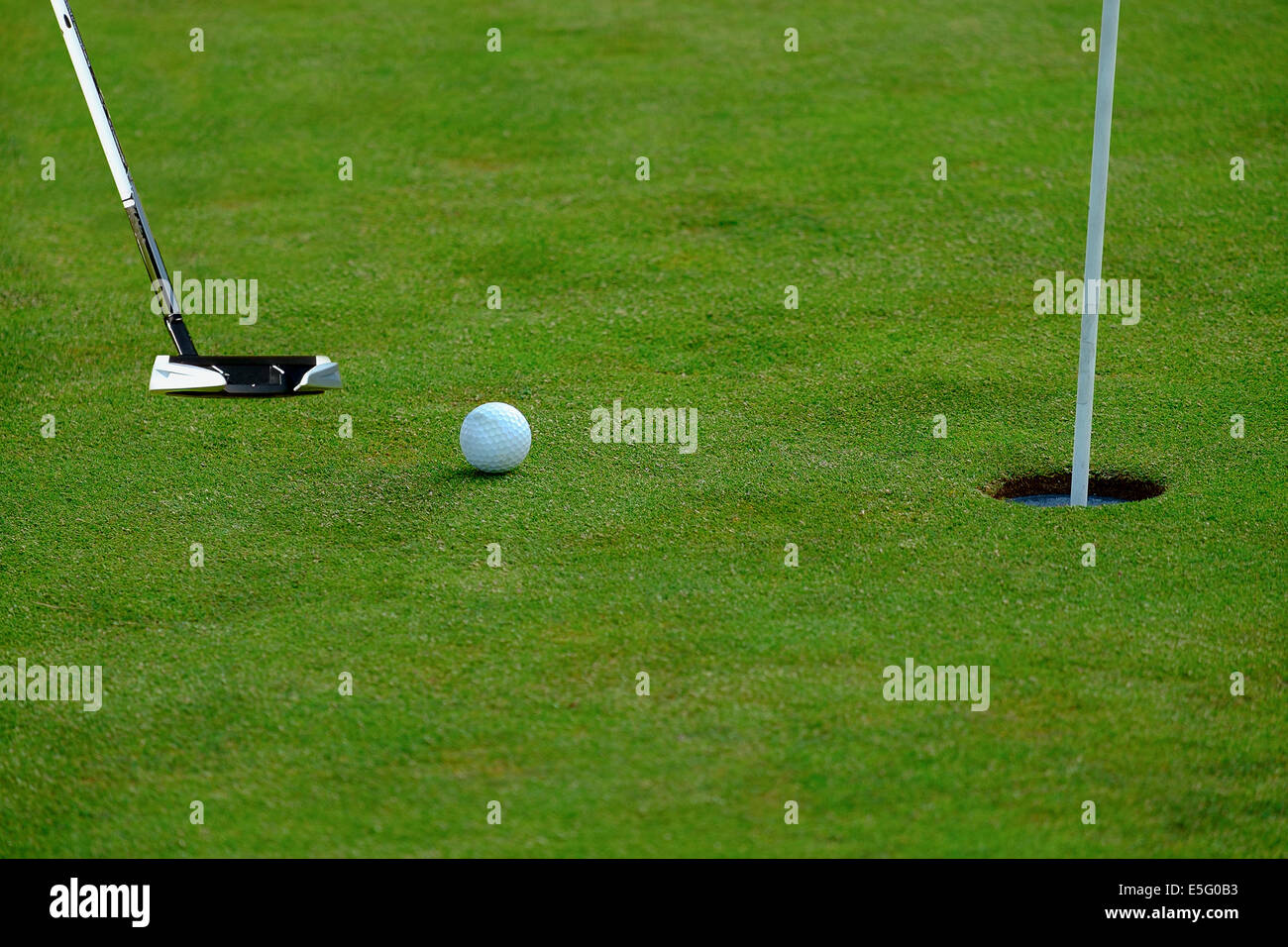 Une balle de golf blanche au niveau du trou Banque D'Images