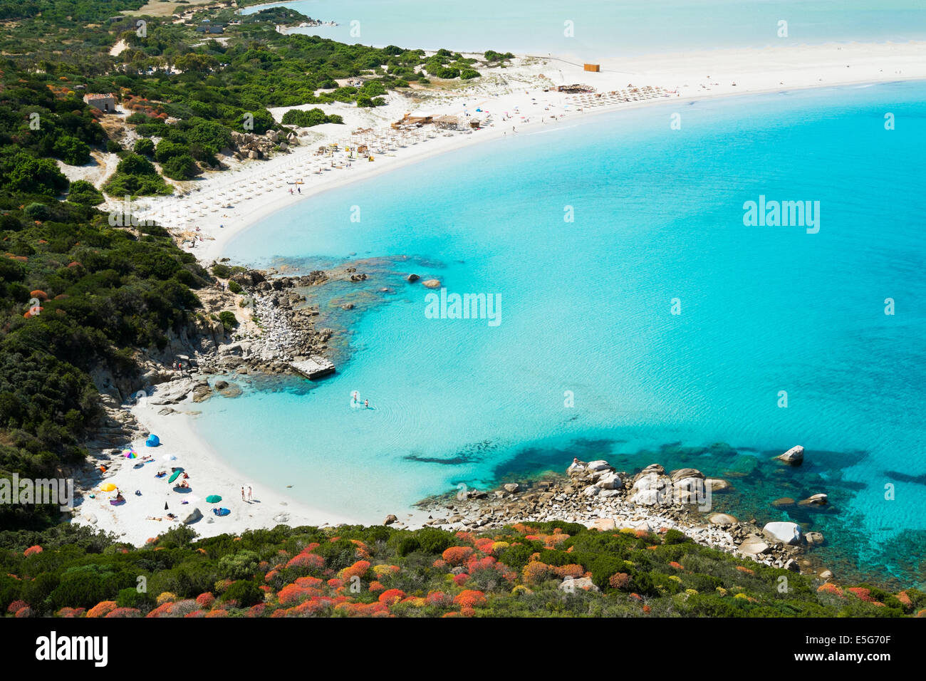 Vue aérienne de Villasimius et plage de Porto Giunco, Sardaigne, Italie Banque D'Images