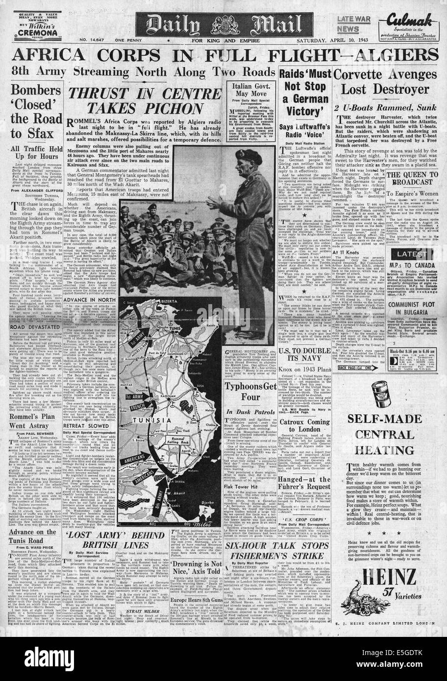 1943 Daily Mail front page retraite Déclaration de corps de l'Afrique Banque D'Images