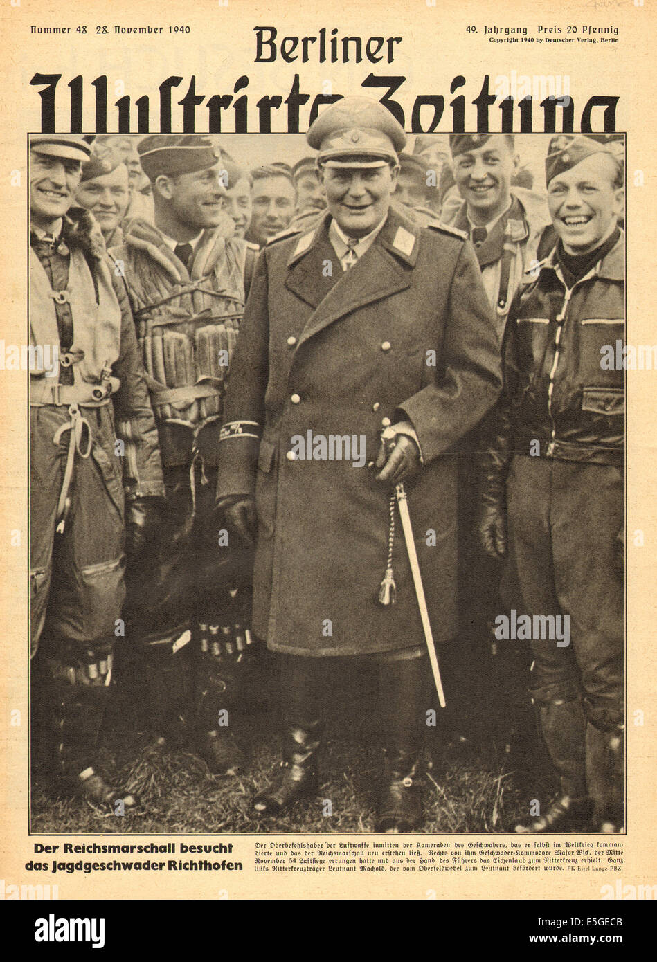 1940 Berliner Illustrierte Zeitung/la page déclaration Reichsmarshall Hermann Goering visite l'Escadron Richthofen Banque D'Images