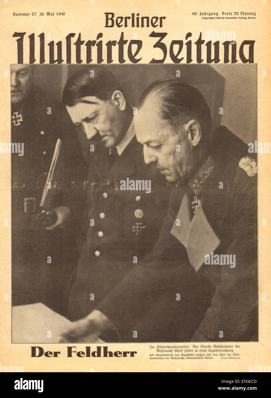 1940 Berliner Illustrierte Zeitung sur la page déclaration Adolf Hitler et le général Oberst von Rundstedt discuter d'opérations militaires Banque D'Images